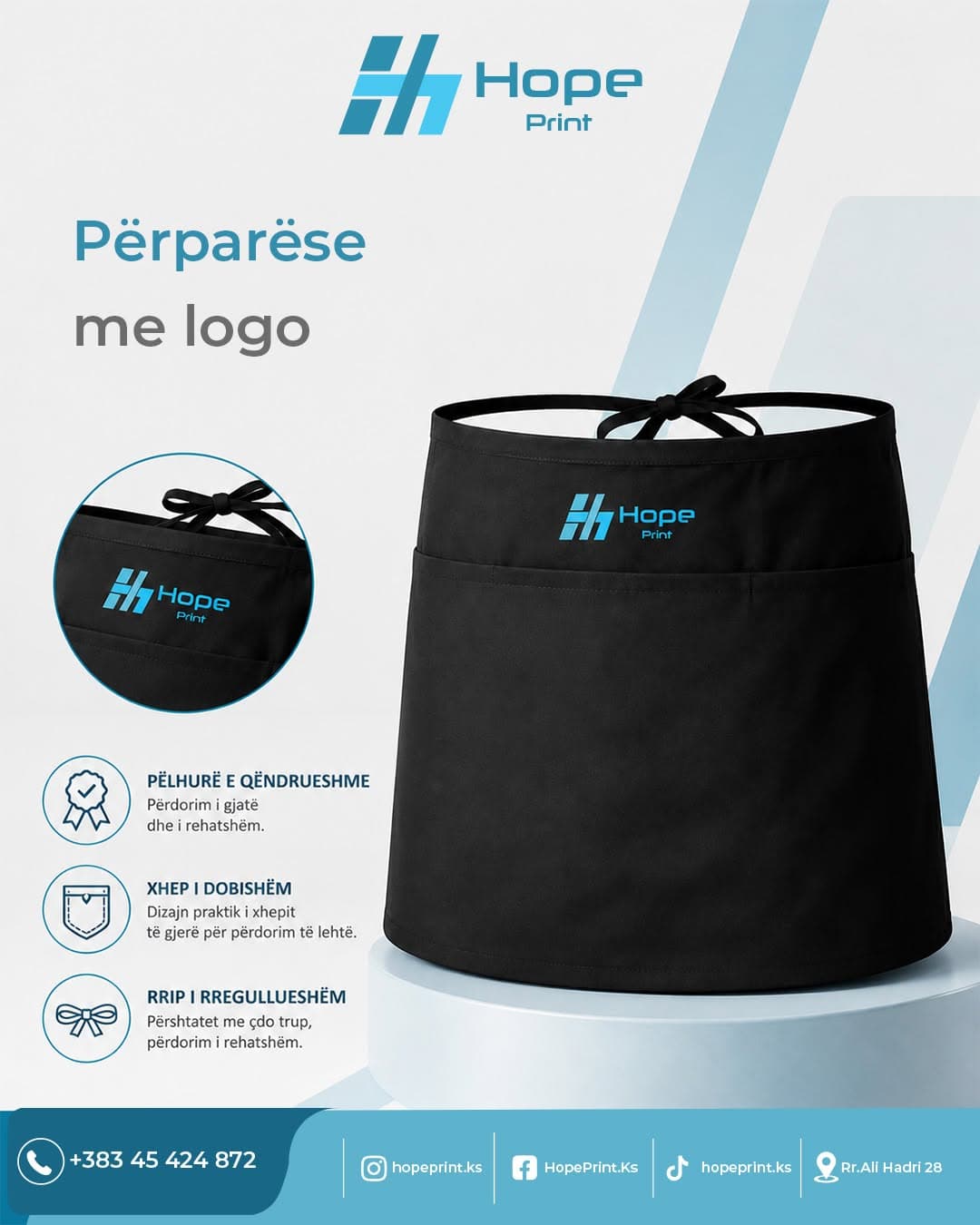Përparëse e zezë me logon e shtypur