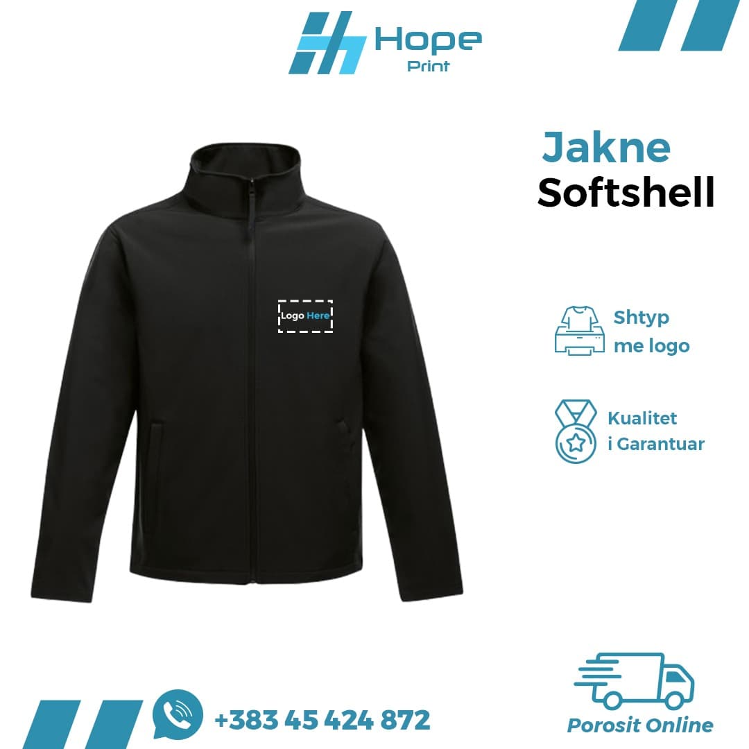 Jakne softshell e zezë me hapësirë për logon tuaj